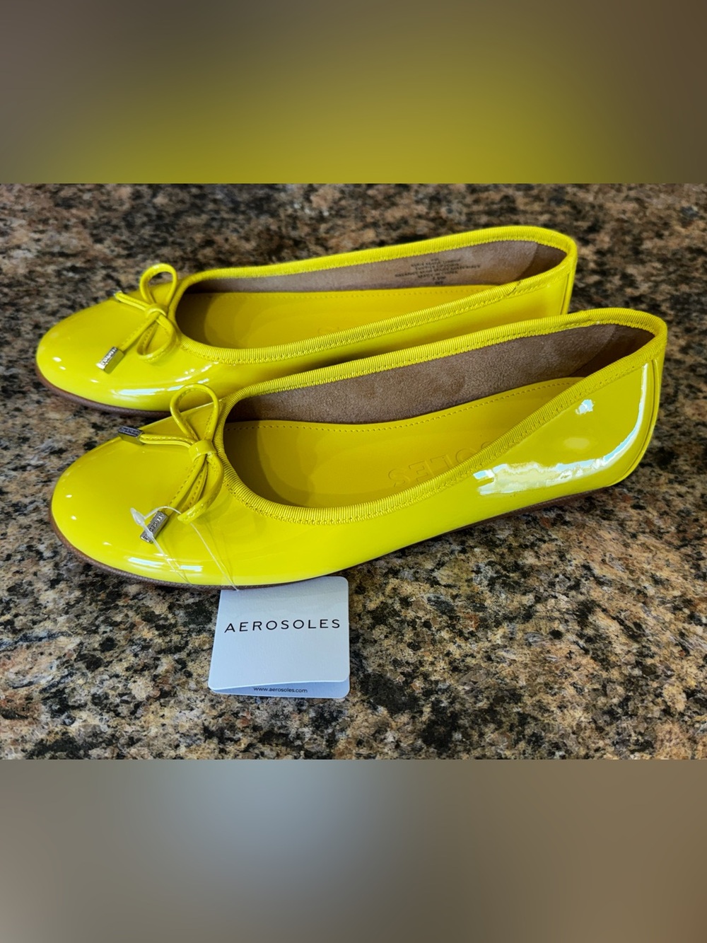 Aerosoles Women's Ballet Flats Shiny Leather Yellow Size 7.5 W Bow Wedding Shoes